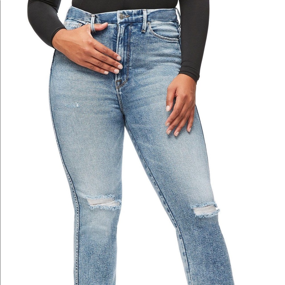 Good American Good Curve Straight Distressed Jeans